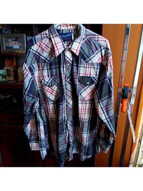XXL Wrangler True Vintage Western Cowboy Shirt Snap Pockets X-Long Tails 18x36